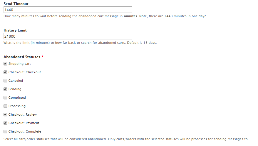 Commerce Abandoned Carts module settings