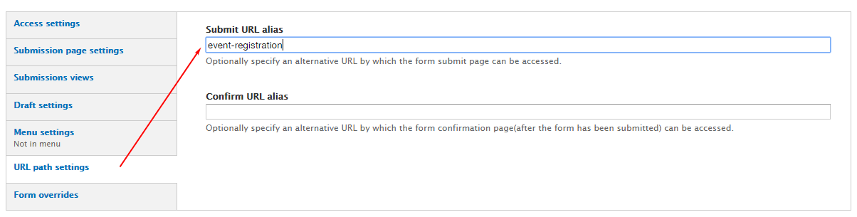 Drupal Entityform URL Path Settings