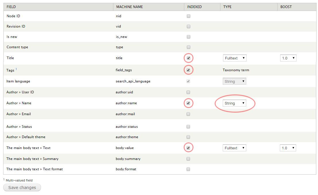 Drupal Search API Field Settings